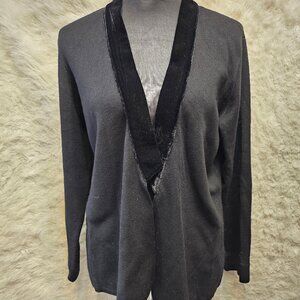 89th Madison Women's Black Velour Trim Open Cardigan Size: L